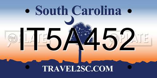 IT5A452 South Carolina License Plate