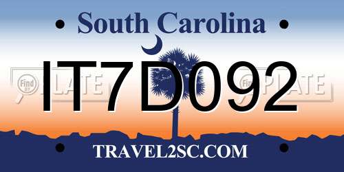 IT7D092 South Carolina License Plate