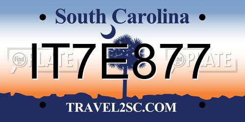 IT7E877 South Carolina License Plate
