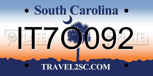 IT7O092 South Carolina License Plate