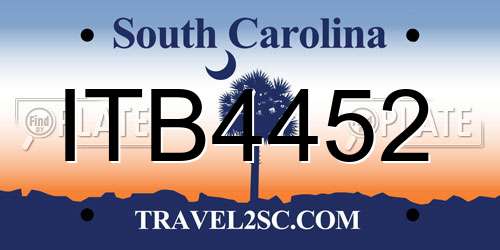 ITB4452 South Carolina License Plate