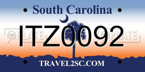 ITZ0092 South Carolina License Plate