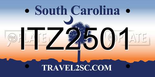 ITZ2501 South Carolina License Plate