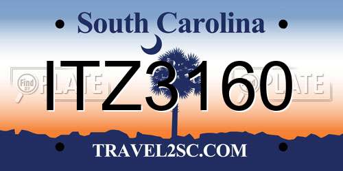 ITZ3160 South Carolina License Plate