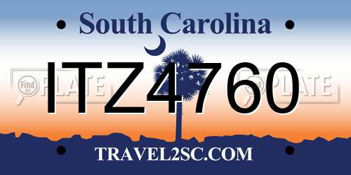 ITZ4760 South Carolina License Plate
