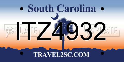 ITZ4932 South Carolina License Plate