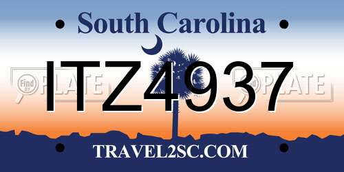 ITZ4937 South Carolina License Plate