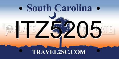 ITZ5205 South Carolina License Plate