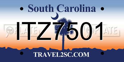 ITZ7501 South Carolina License Plate