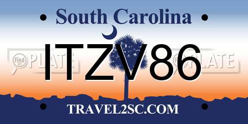 ITZV86 South Carolina License Plate