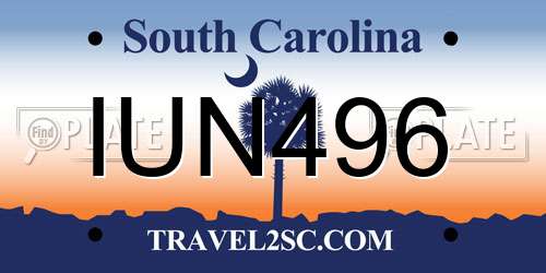 IUN496 South Carolina License Plate
