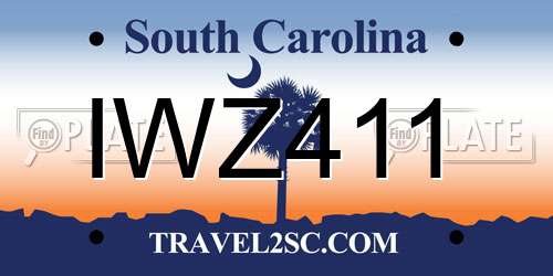 IWZ411 South Carolina License Plate