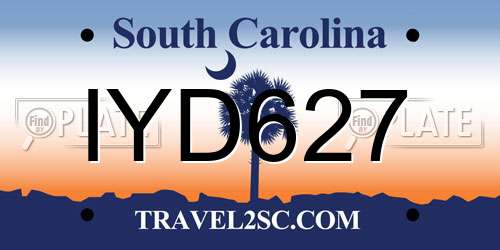 IYD627 South Carolina License Plate