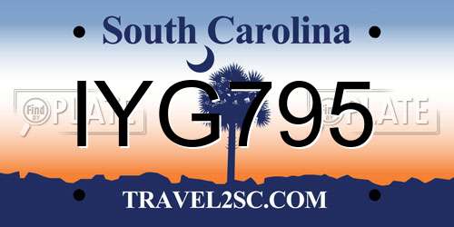 IYG795 South Carolina License Plate