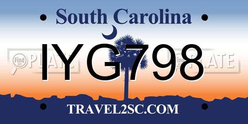 IYG798 South Carolina License Plate