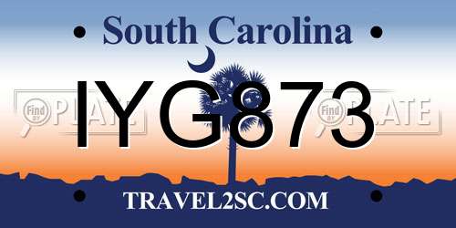 IYG873 South Carolina License Plate