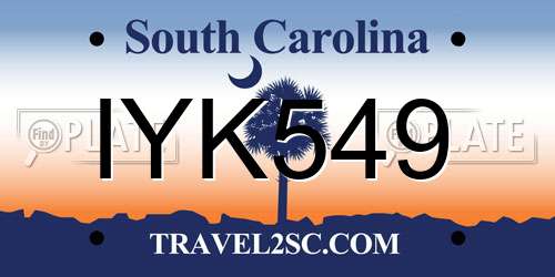 IYK549 South Carolina License Plate