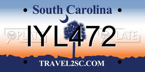 IYL472 South Carolina License Plate