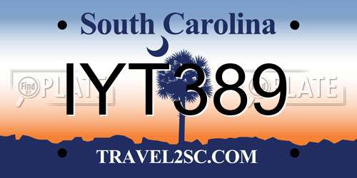 IYT389 South Carolina License Plate
