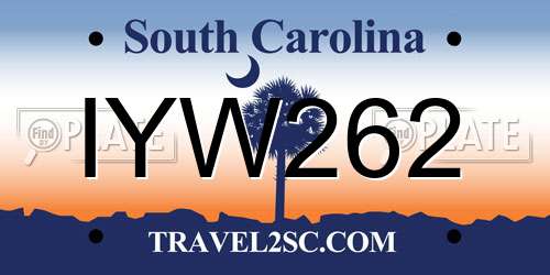 IYW262 South Carolina License Plate