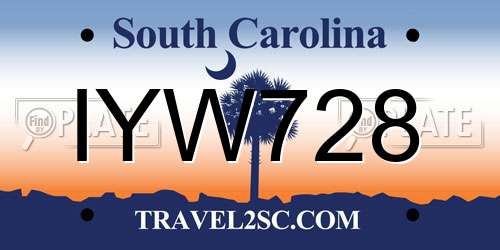 IYW728 South Carolina License Plate
