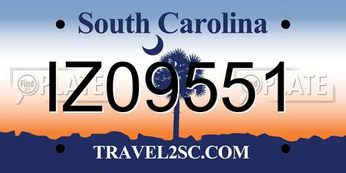 IZ09551 South Carolina License Plate