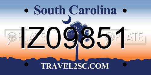 IZ09851 South Carolina License Plate