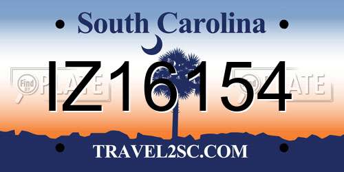 IZ16154 South Carolina License Plate