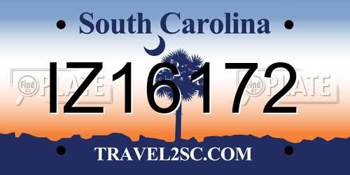 IZ16172 South Carolina License Plate