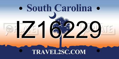 IZ16229 South Carolina License Plate
