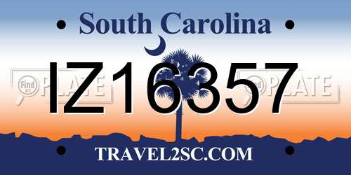 IZ16357 South Carolina License Plate
