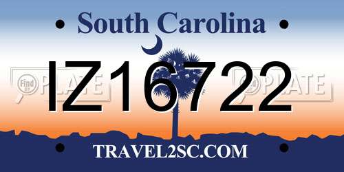 IZ16722 South Carolina License Plate