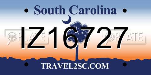IZ16727 South Carolina License Plate