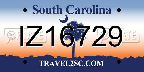 IZ16729 South Carolina License Plate