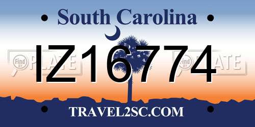 IZ16774 South Carolina License Plate