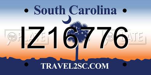 IZ16776 South Carolina License Plate