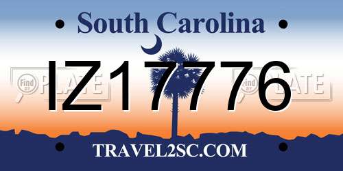 IZ17776 South Carolina License Plate