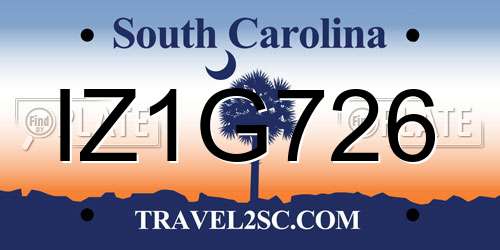 IZ1G726 South Carolina License Plate