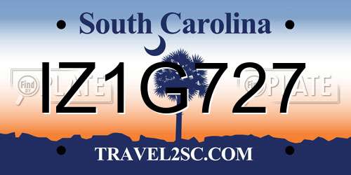 IZ1G727 South Carolina License Plate