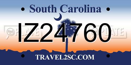 IZ24760 South Carolina License Plate