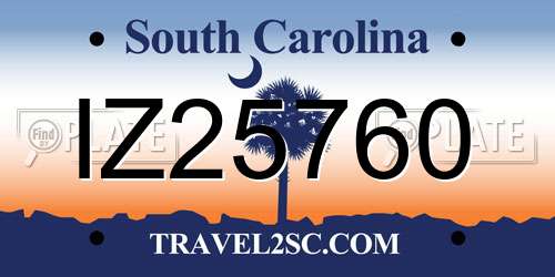 IZ25760 South Carolina License Plate