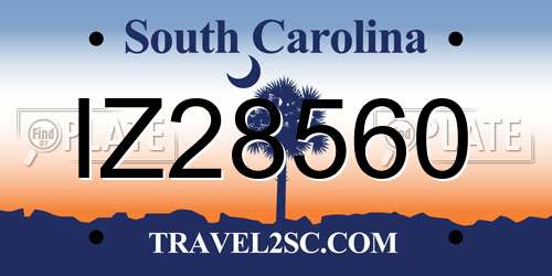 IZ28560 South Carolina License Plate