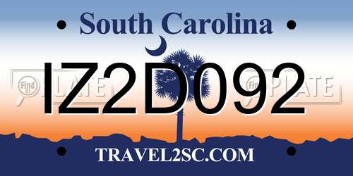 IZ2D092 South Carolina License Plate