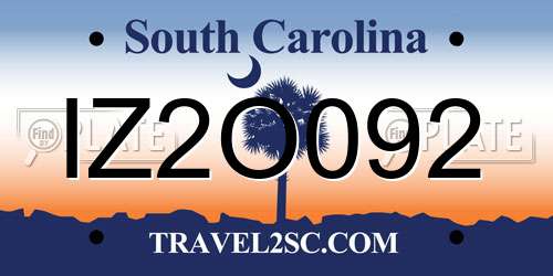 IZ2O092 South Carolina License Plate