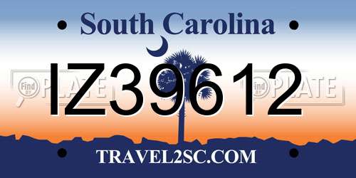 IZ39612 South Carolina License Plate
