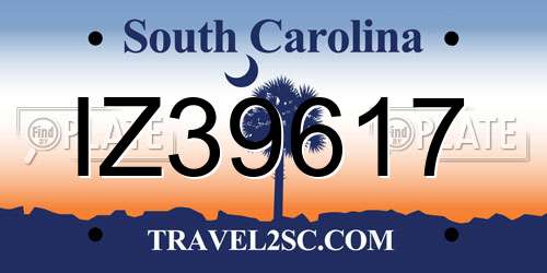 IZ39617 South Carolina License Plate