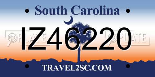 IZ46220 South Carolina License Plate