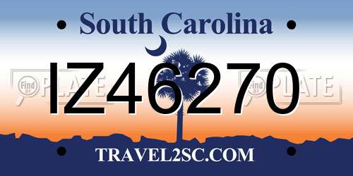 IZ46270 South Carolina License Plate