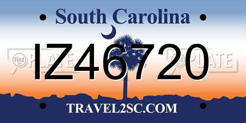 IZ46720 South Carolina License Plate