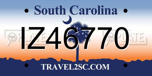 IZ46770 South Carolina License Plate